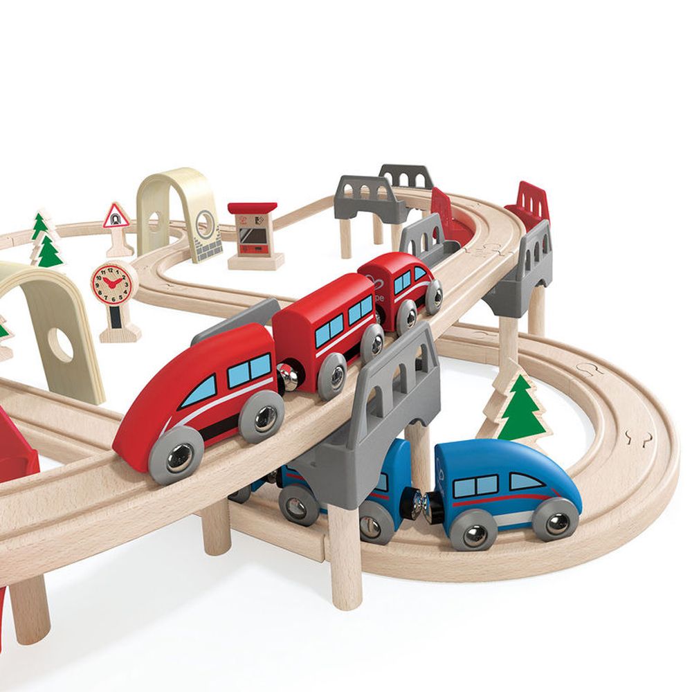 Комплект дървен влак с релси, 85 части