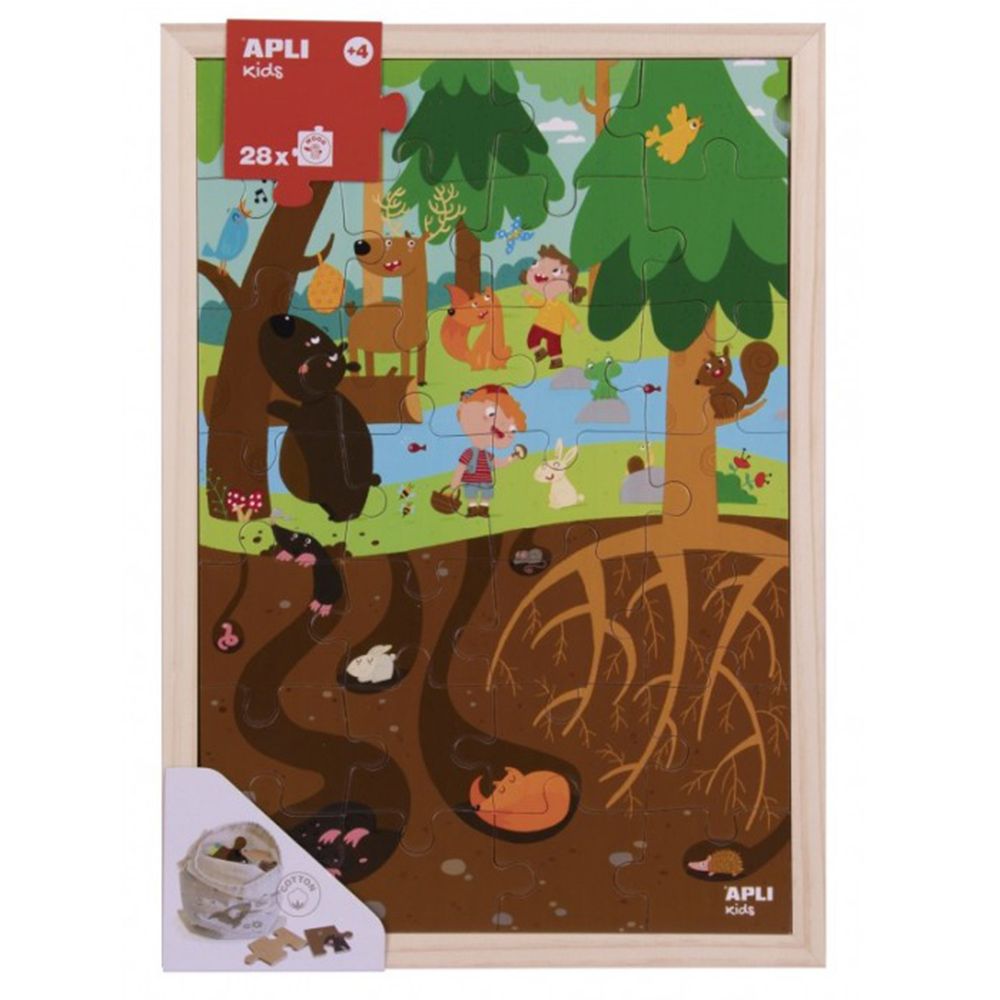 Apli kids, Дървен образователен пъзел в рамка, Животът в гората