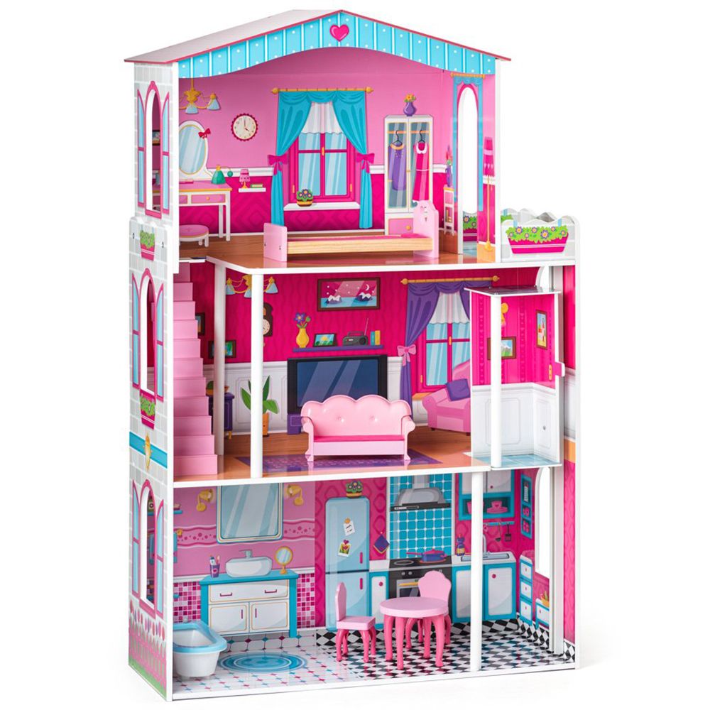 Woodyland, Дървена къща с обзавеждане и асансьор, Мирабела, за кукли тип "Барби"