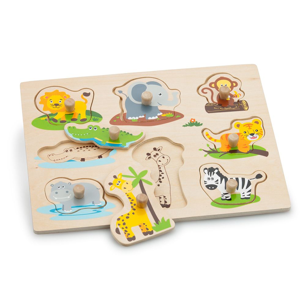 New Classic Toys, Дървен пъзел с дръжки, Джунгла, 8 елемента