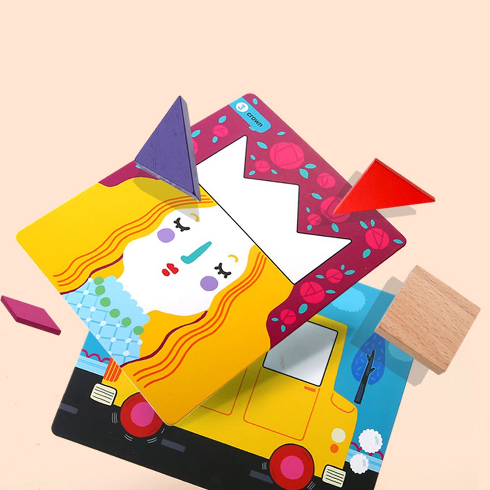 Танграм сърце - задачи с цветни геометрични дървени фигури