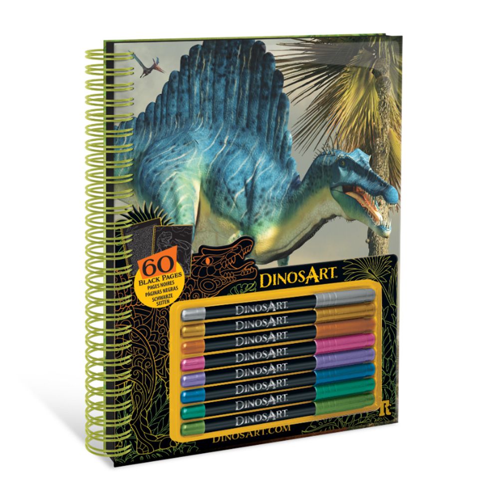 DinosArt, Книга за оцветяване с черни страници и металик флумастери, Динозаври