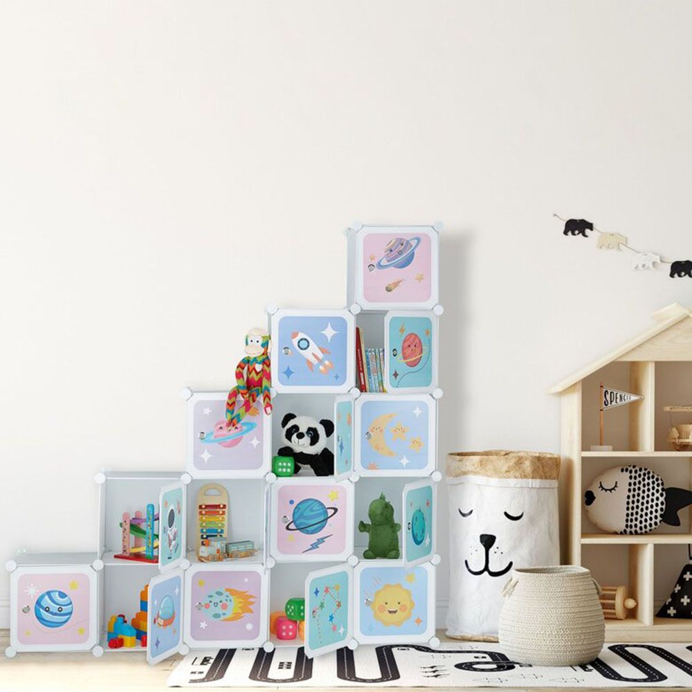 Детски стелаж-органайзер за дрешки и играчки с 15 отделения, Космос