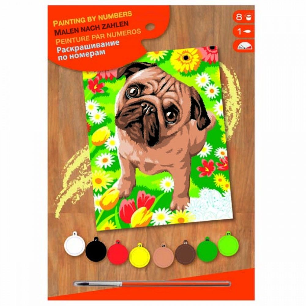 Sequin art, Рисуване по номера с акрилни бои, Мопс