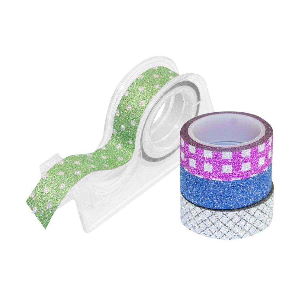 Блестящо декоративно тиксо WASHI TAPE, 4 броя с държач