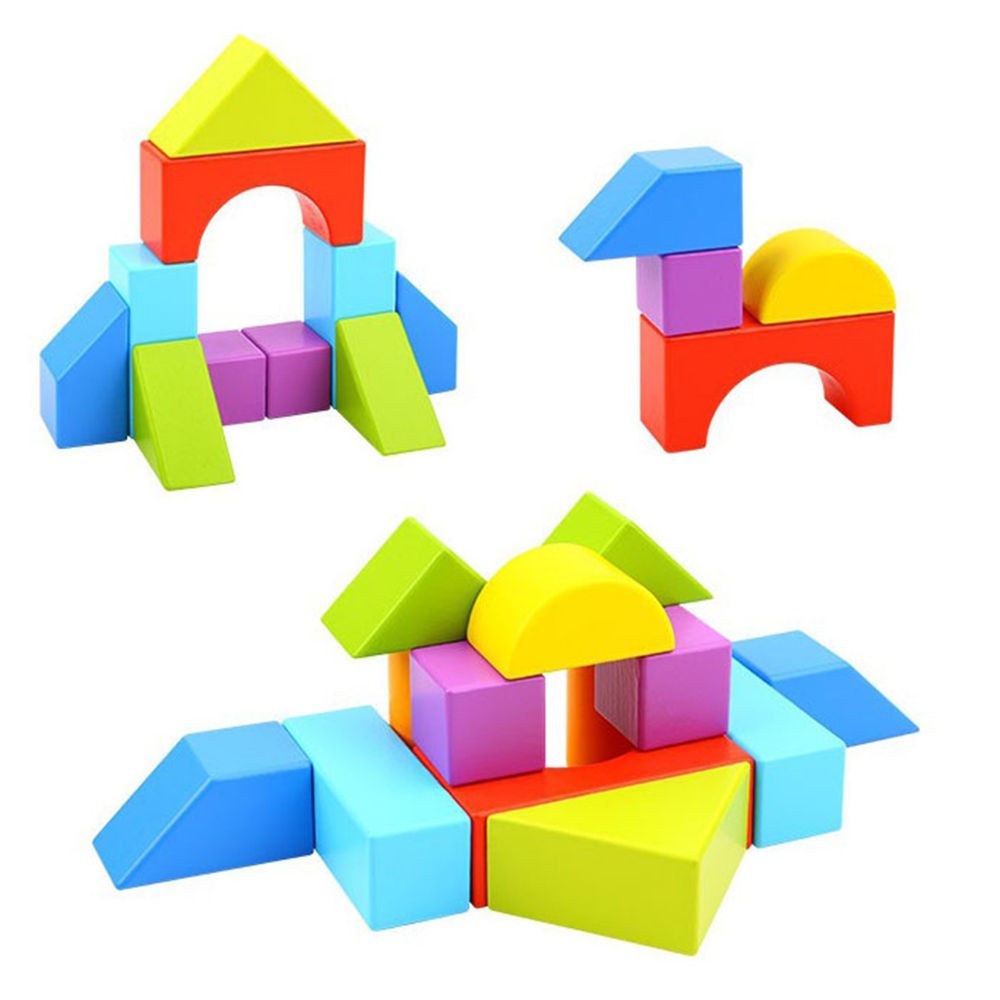 Дървена игра с цветни геометрични фигури