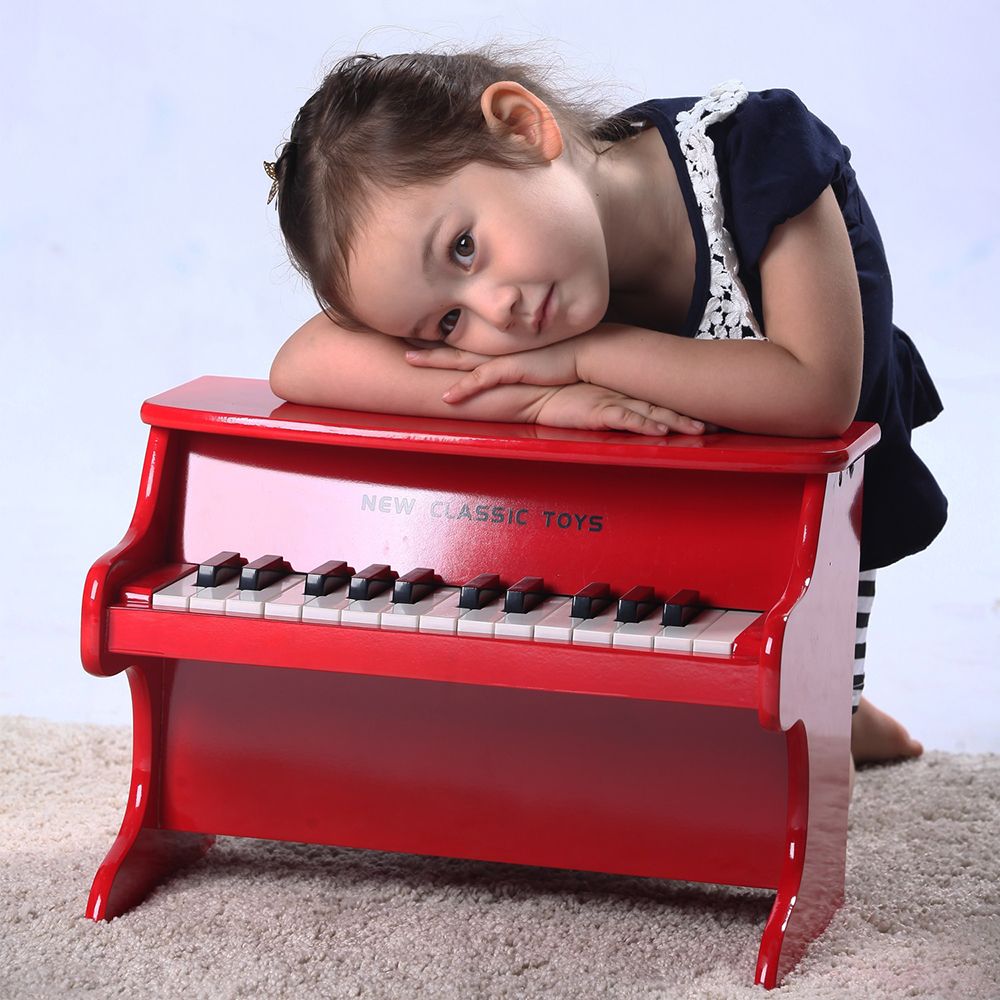 Детско дървено електронно пиано, червено