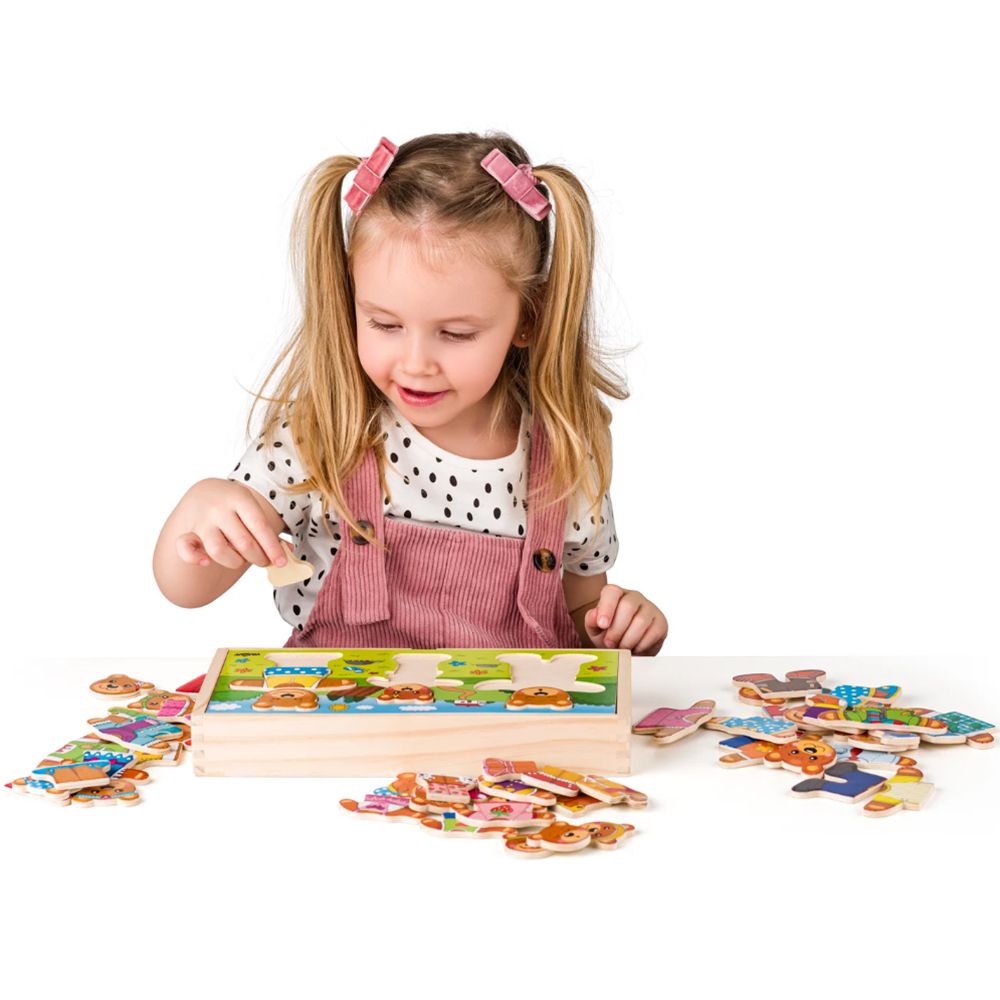 Дървен пъзел, Облечи мечетата, 54 елемента