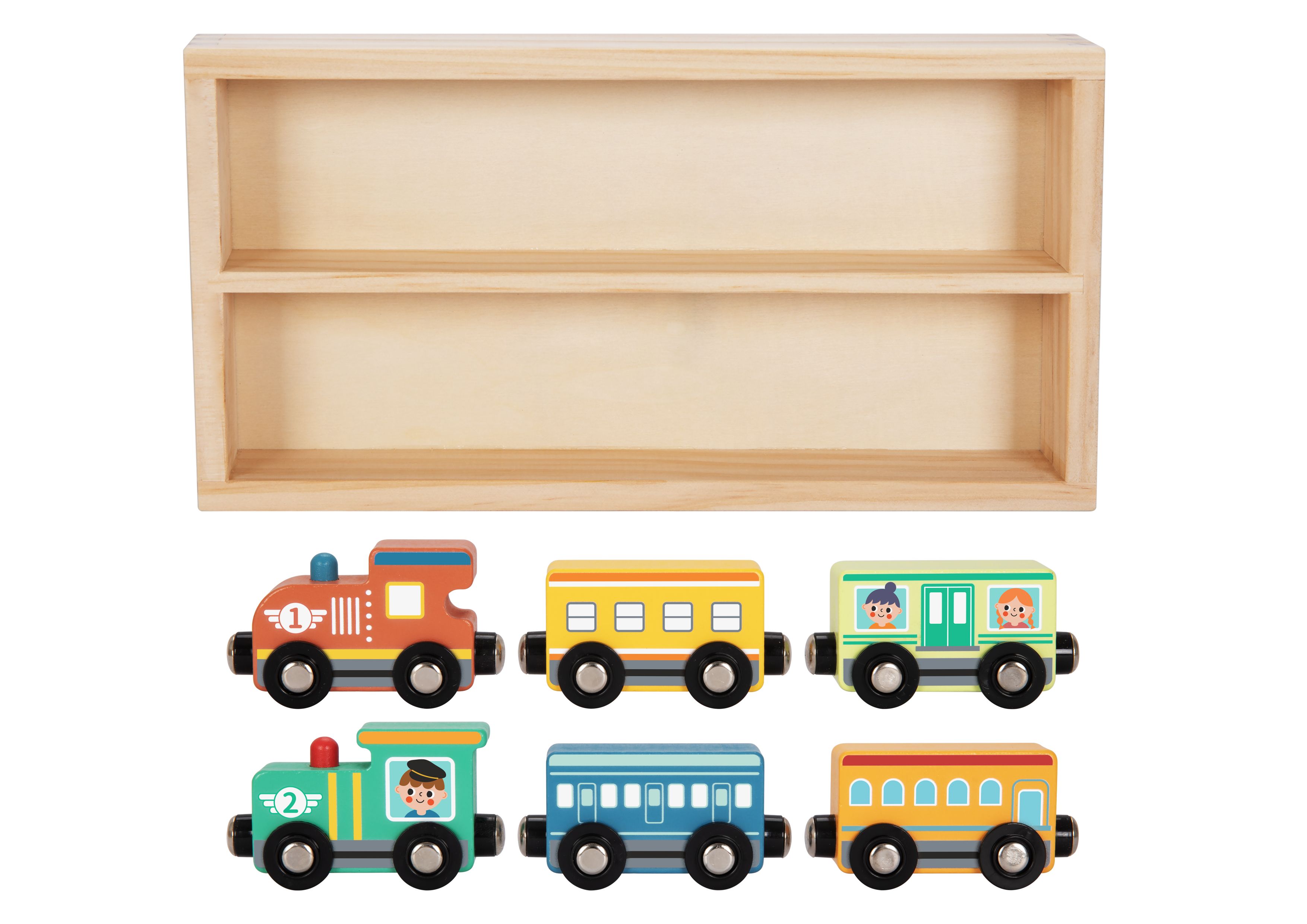 Комплект влакчета в дървена кутия