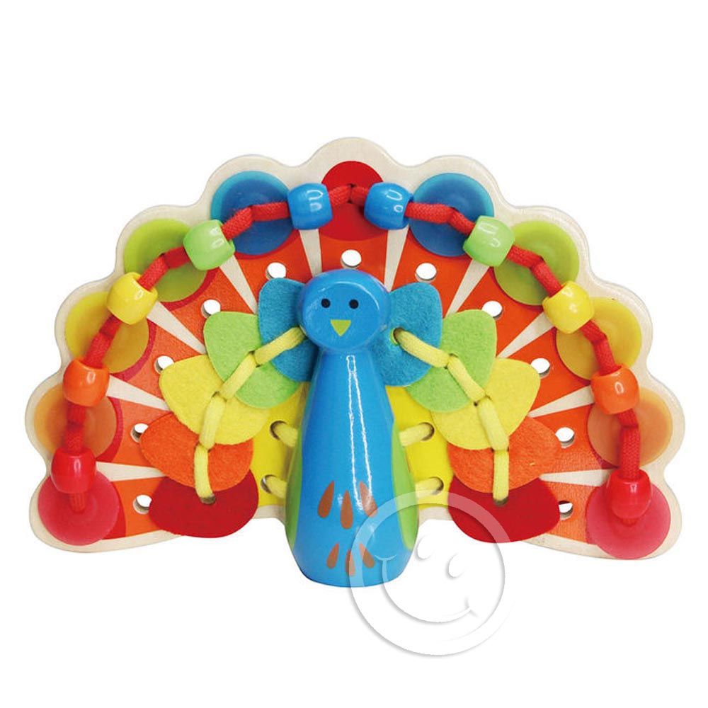 Hape, Дървена играчка за шиене и нанизване, Паун