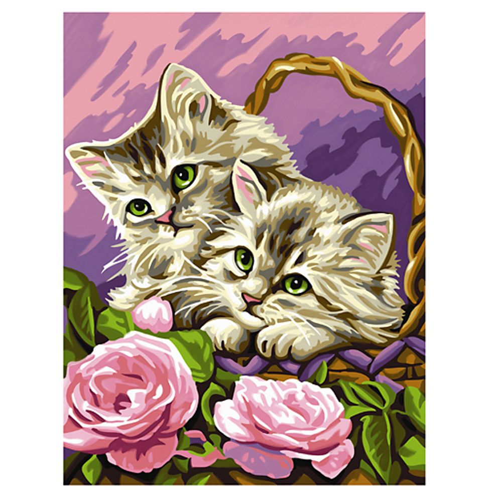 Sequin art, Рисуване по номера с акрилни бои, Котета с цветя
